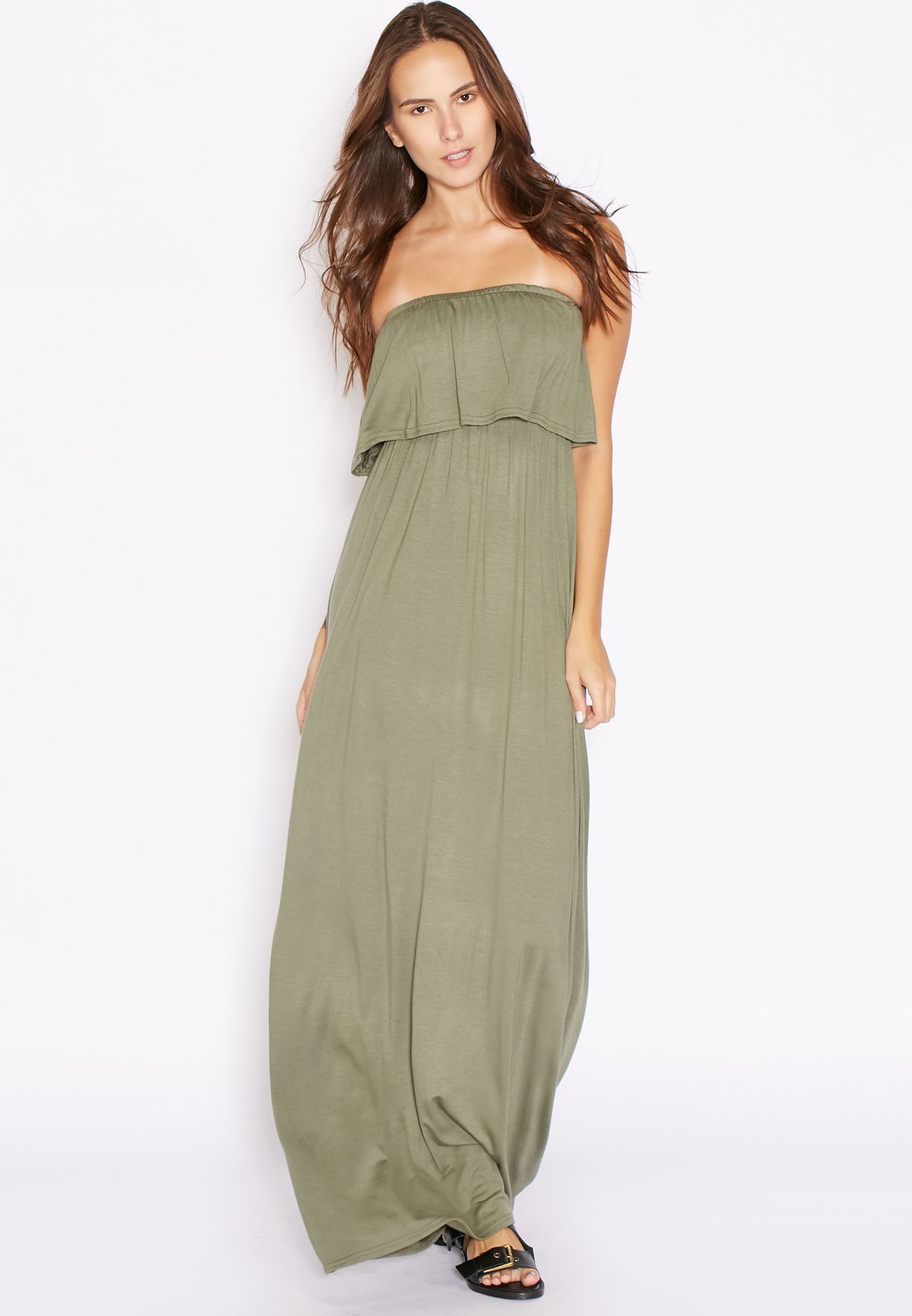 khaki bandeau maxi dress