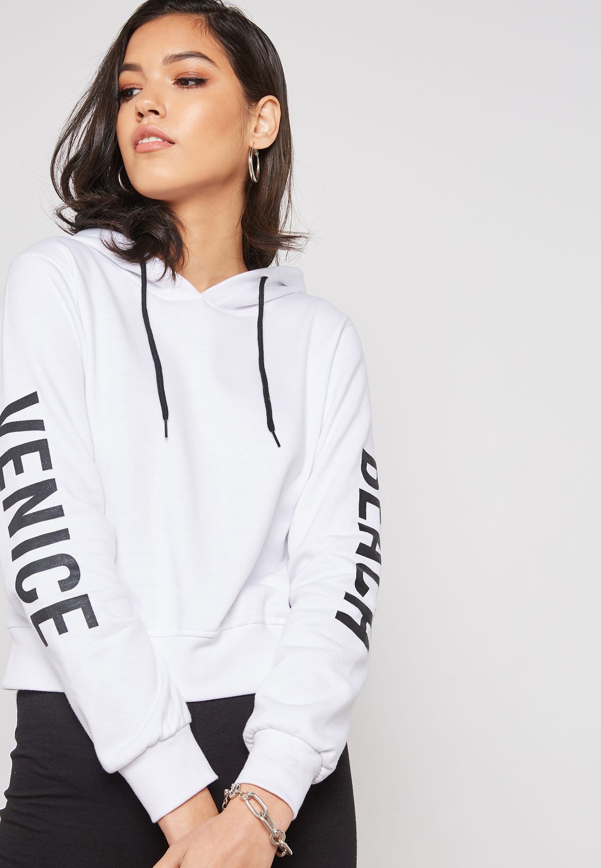 cropped slogan hoodie