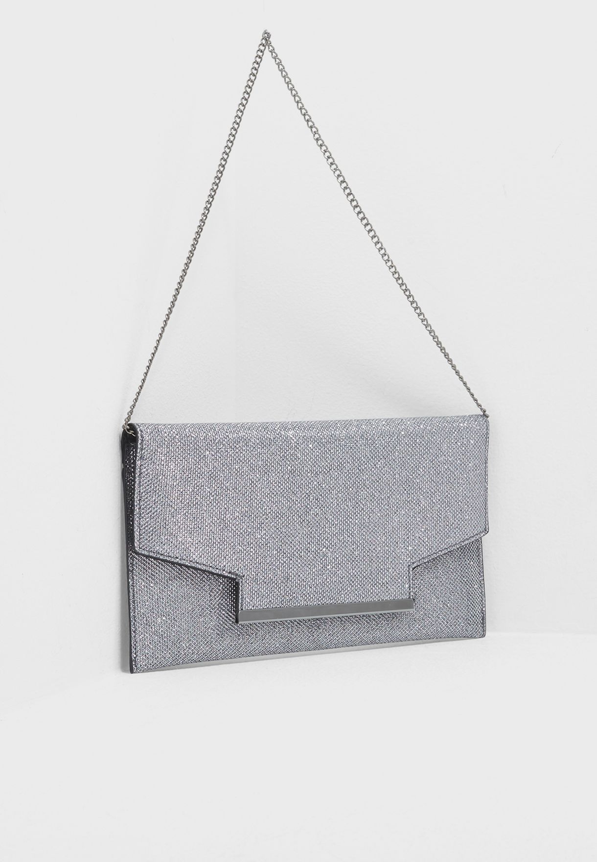 new look silver clutch