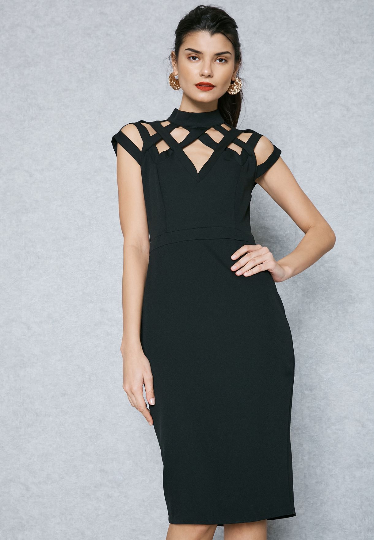 Buy Ginger black Laser Cut Yoke Dress for Women in MENA, Worldwide