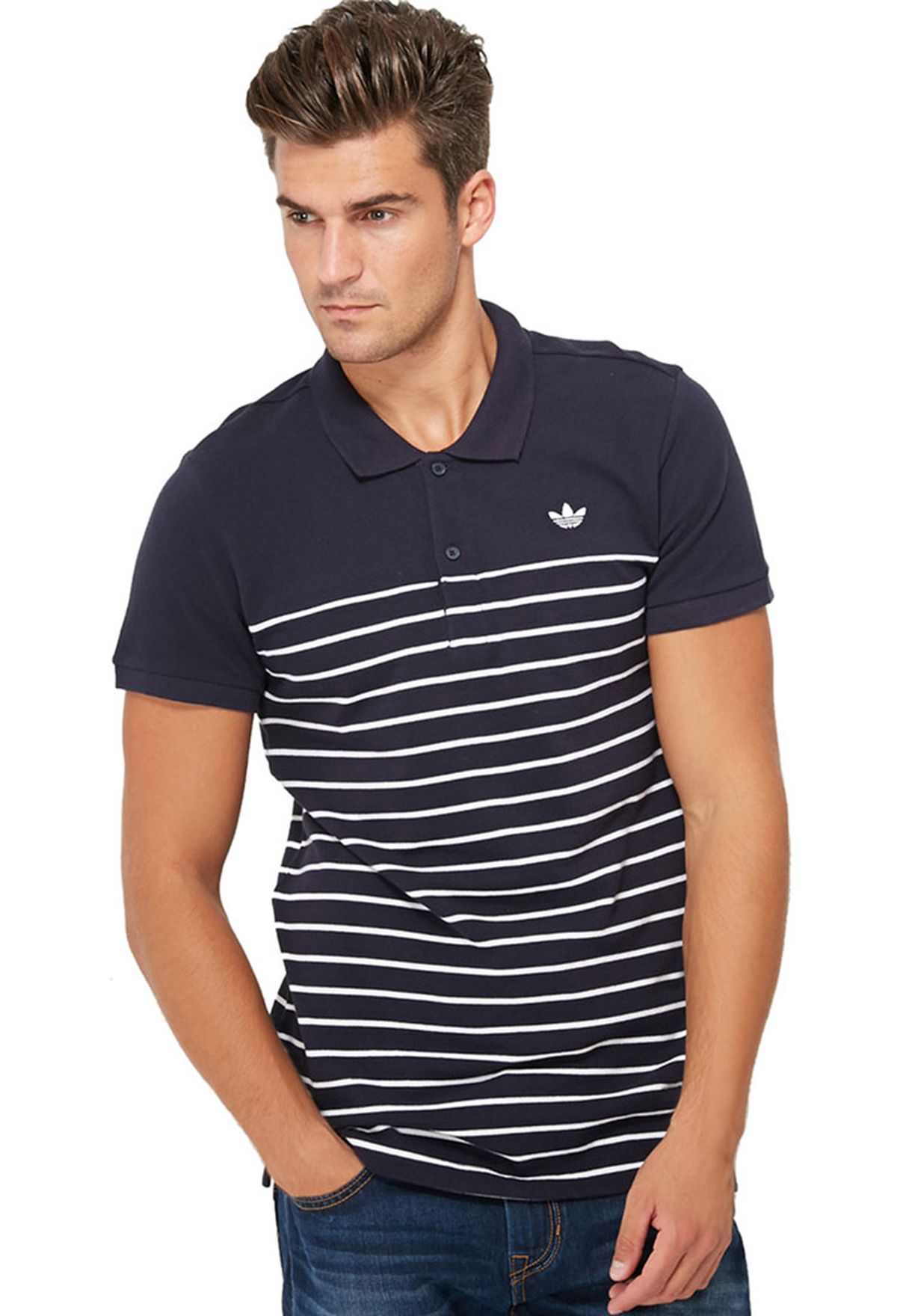 adidas striped polo