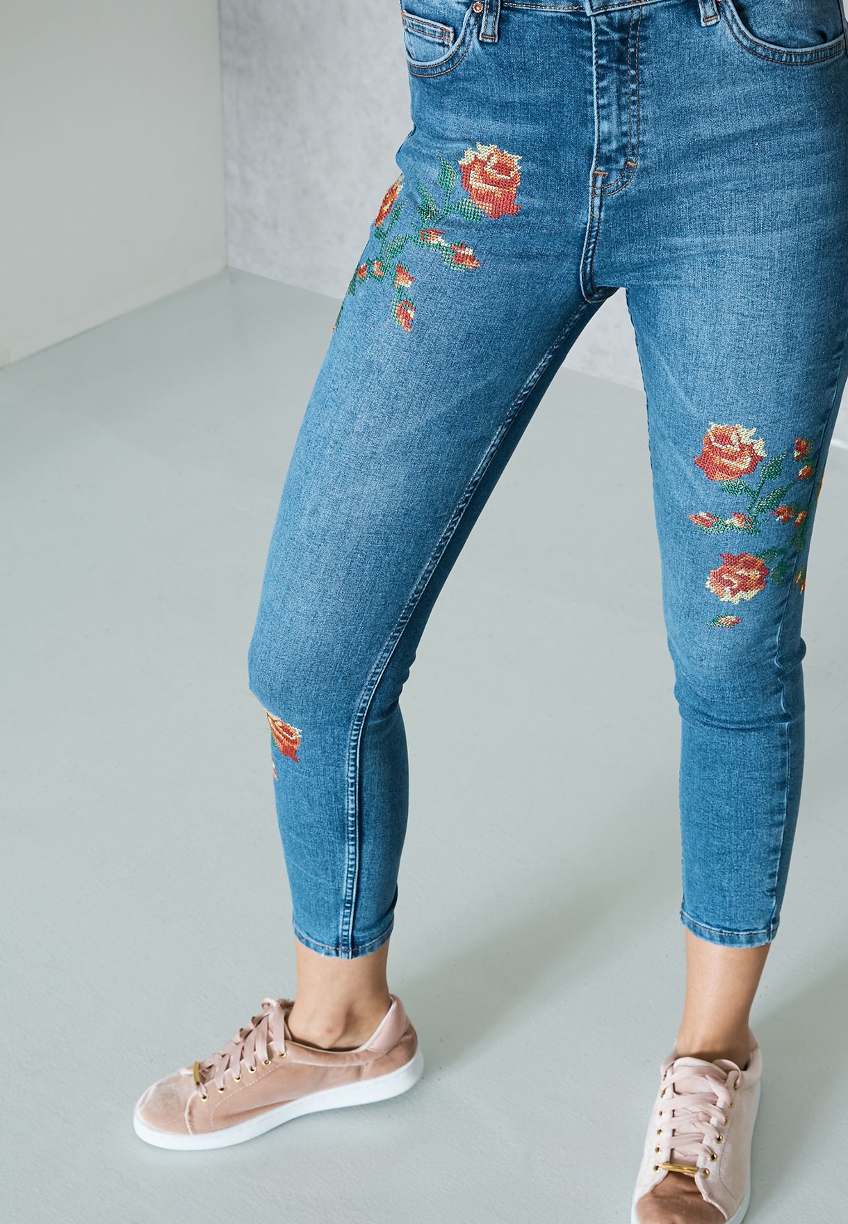 topshop jamie embroidered jeans