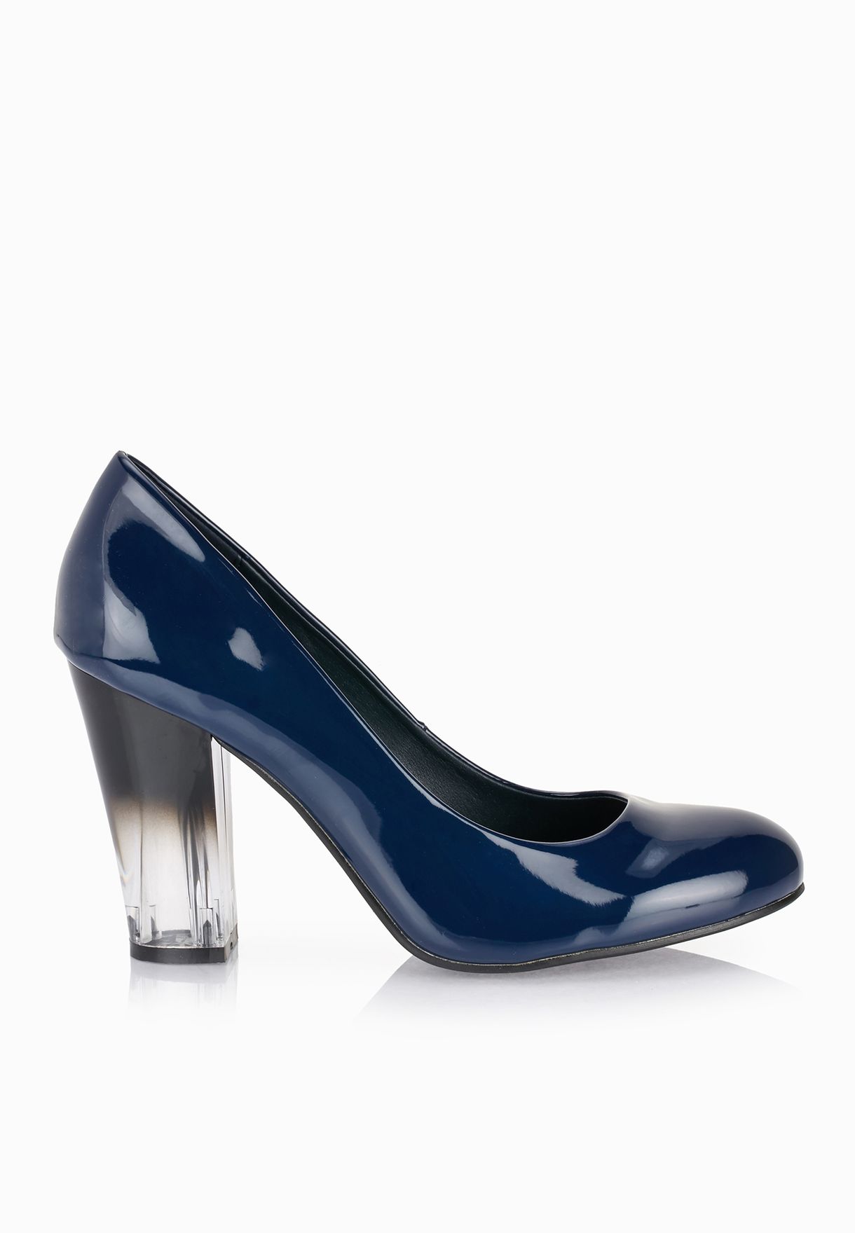Buy navy Clear Heel Round Toe Pumps for 