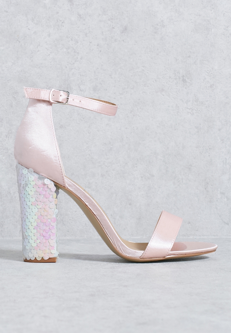 pastel pink block heels