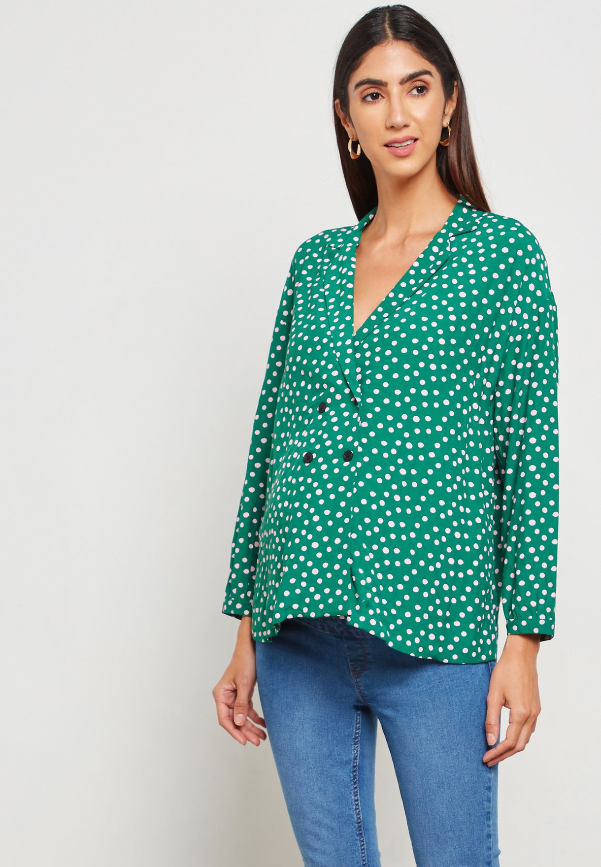 topshop green polka dot top