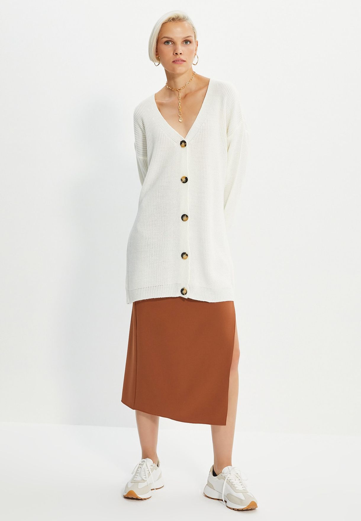 white longline cardigan