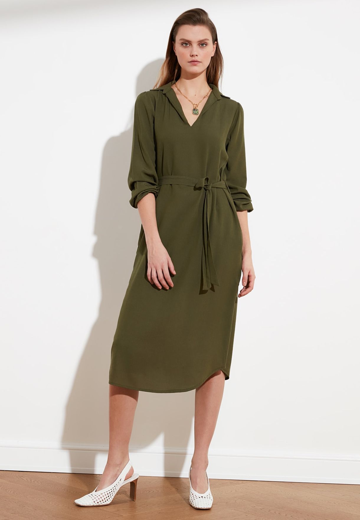 Buy Trendyol khaki V-Neck Polo Dress for Women in Manama, Riffa