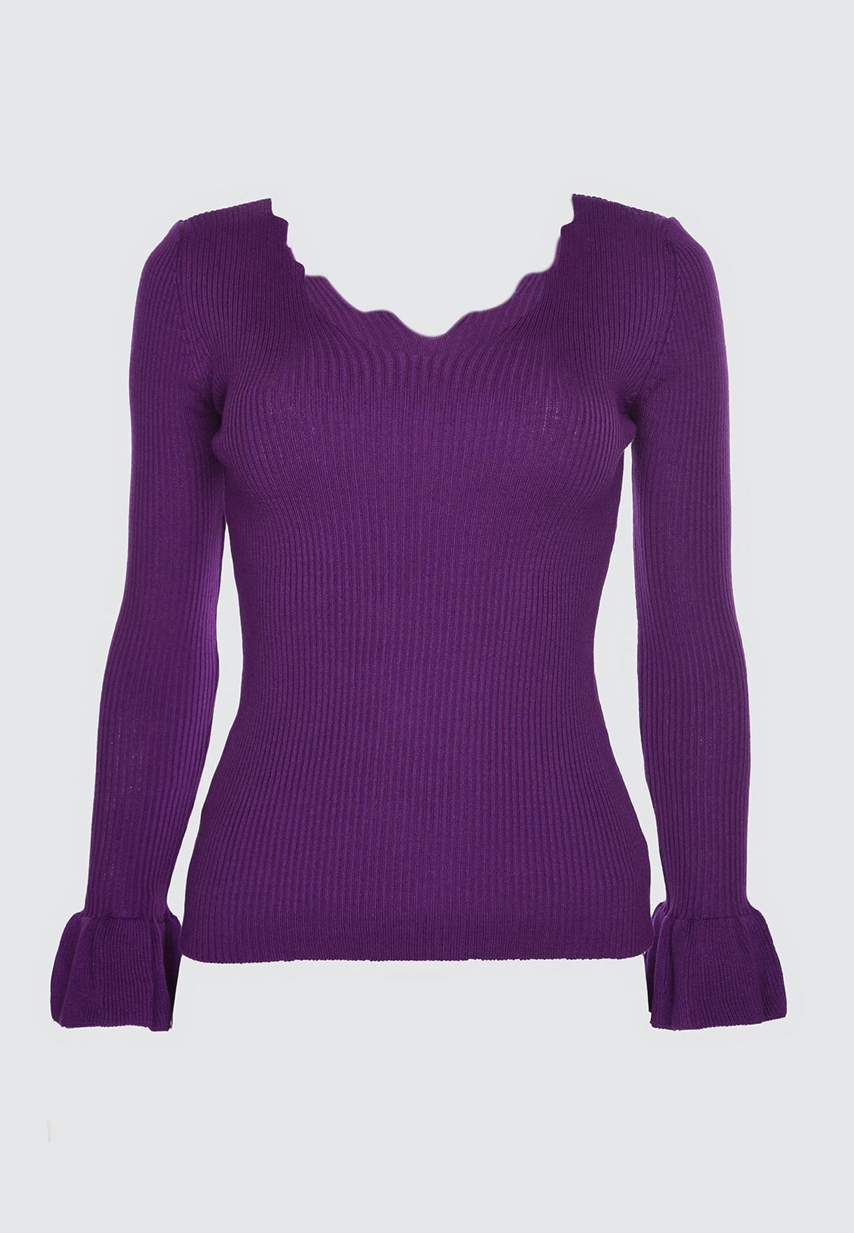 purple ribbed sweater