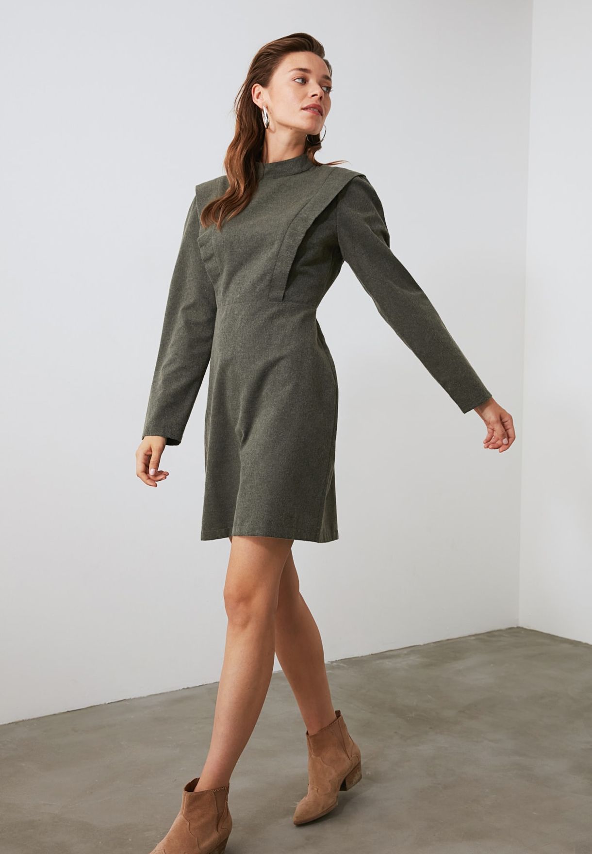 khaki shift dress