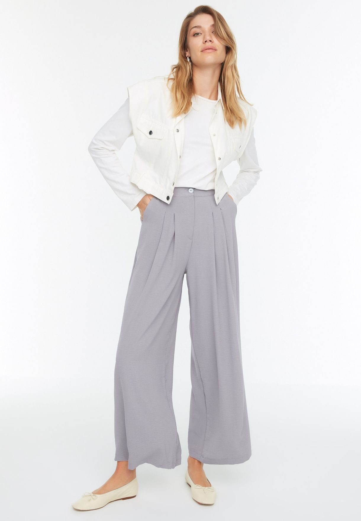 High Waist Pleat Detail Pants