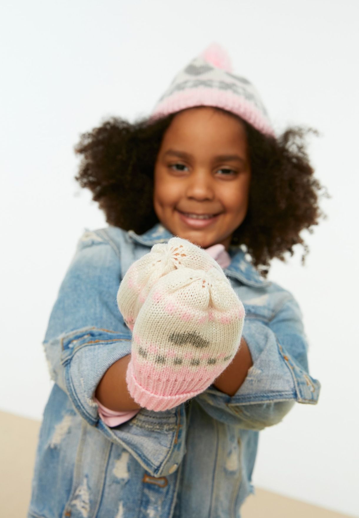 Kids Knitted Gloves & Beanie Set