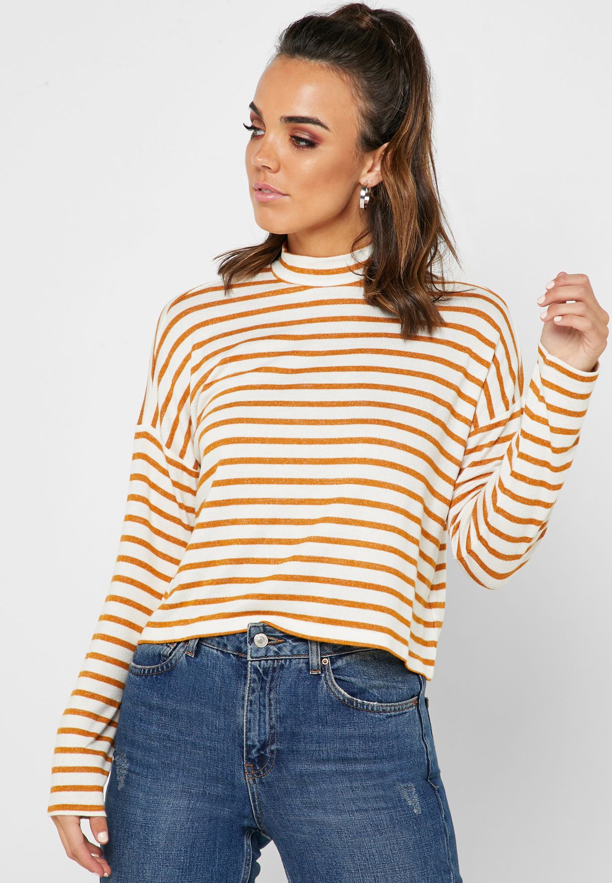 striped mock neck