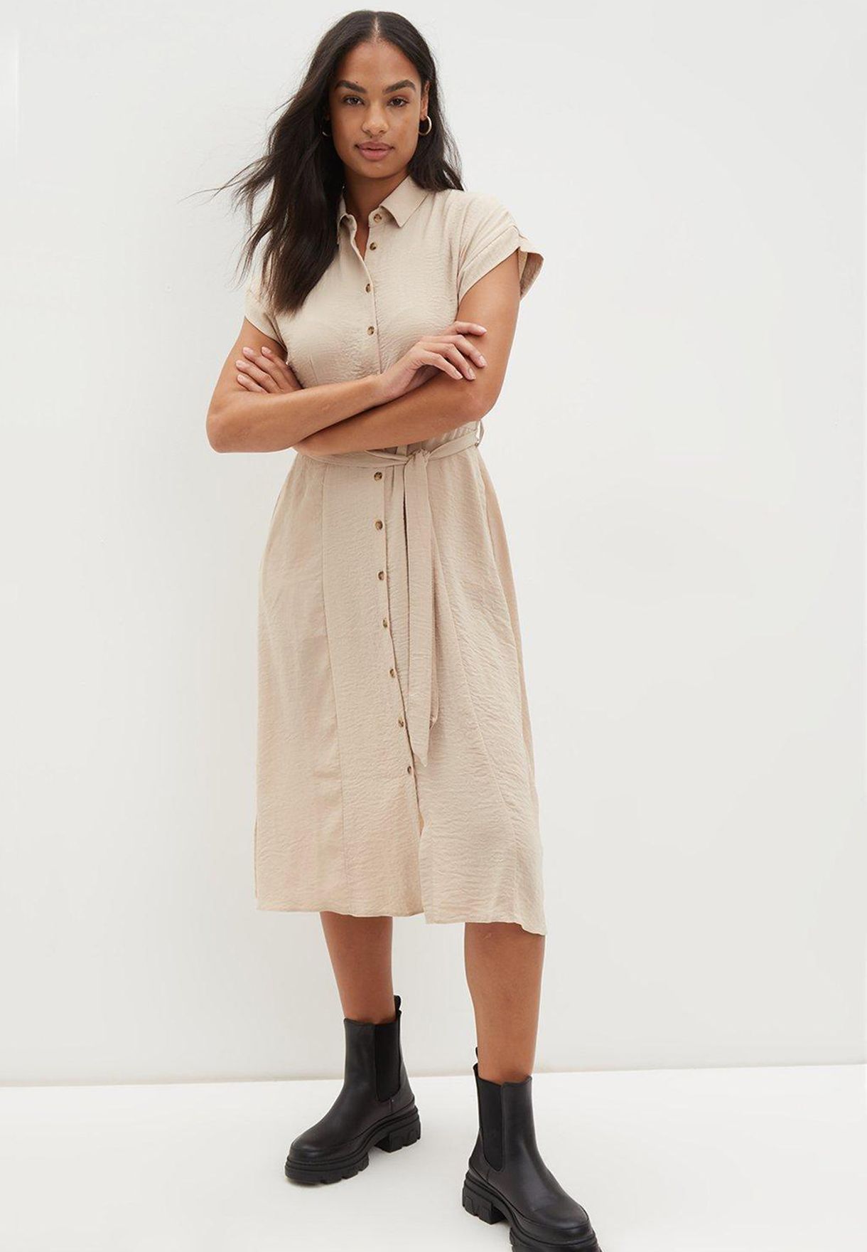 Belted Button Down Dress