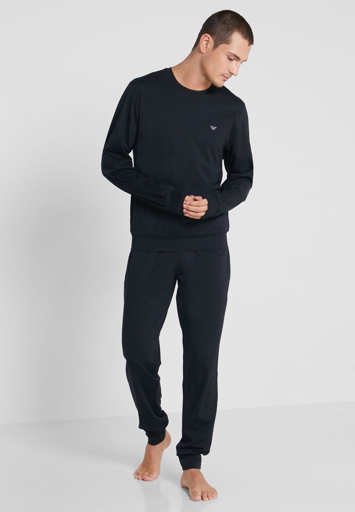 Emporio Armani Chest Logo Pyjama Set in Black for Men Mens Clothing Nightwear and sleepwear 