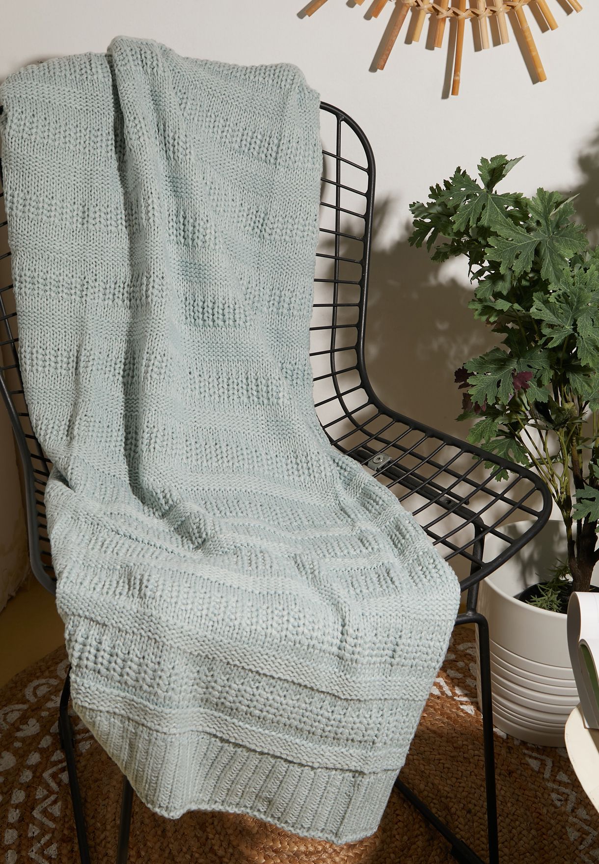 Blue Knitted Blanket 130 X 170Cm