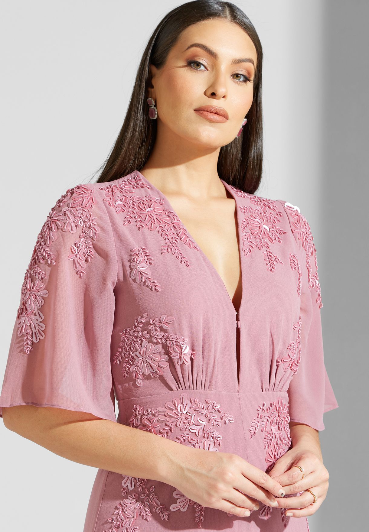 Embellished Plunge Neck Dress