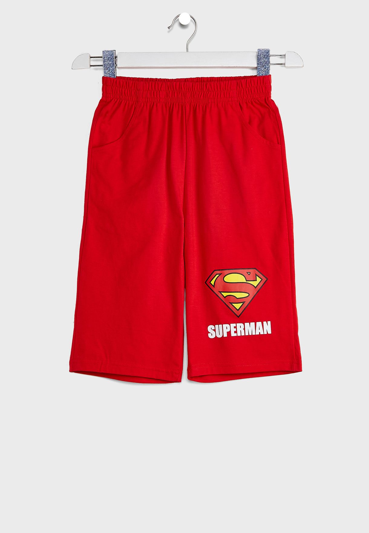 Kids Superman Print T-Shirt + Shorts Set With Bag