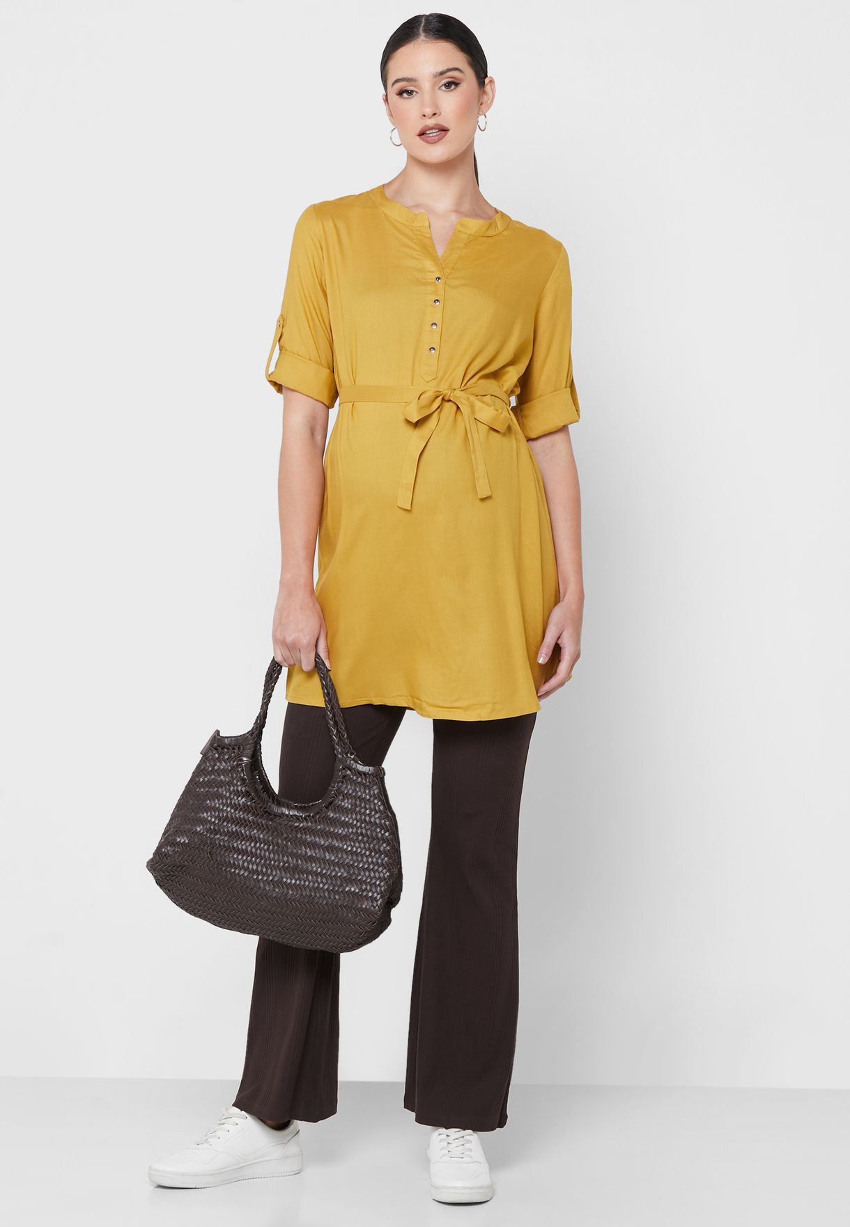 Button Detail Belted Tunic
