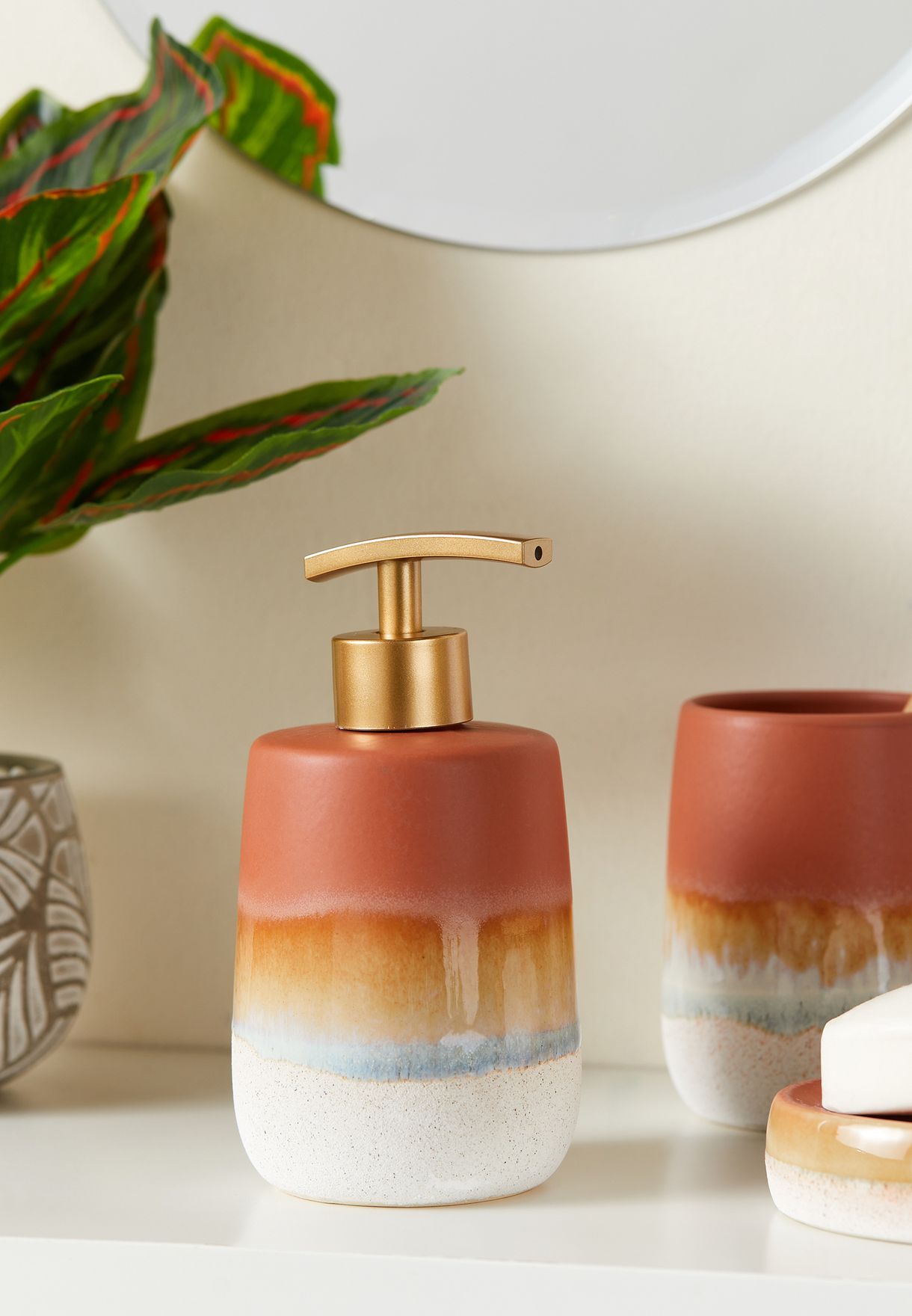 Mojave Sass & Bell Ceramic Soap Dispenser –Terracotta Ombre Glaze Stoneware 