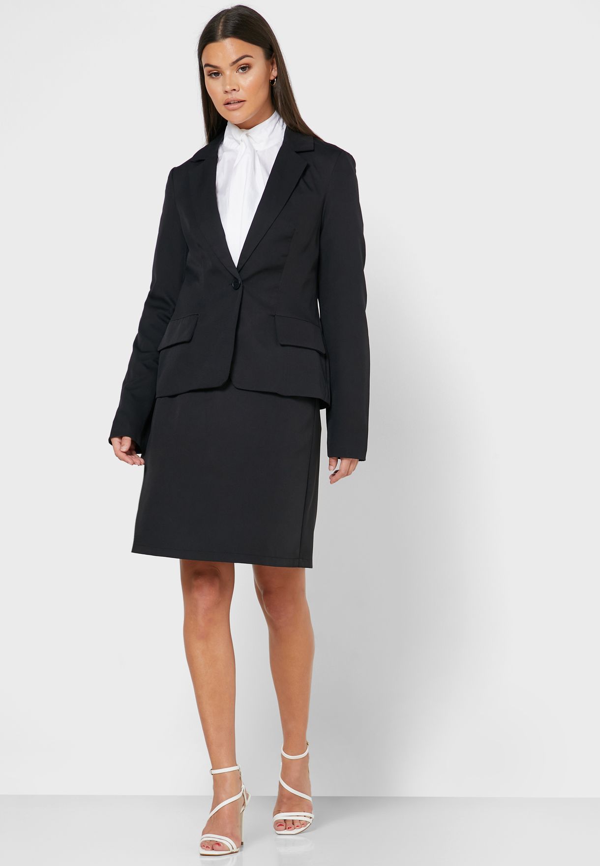 Buy Ella black Longline Blazer Midi Skirt Set for Women in Muscat, Salalah