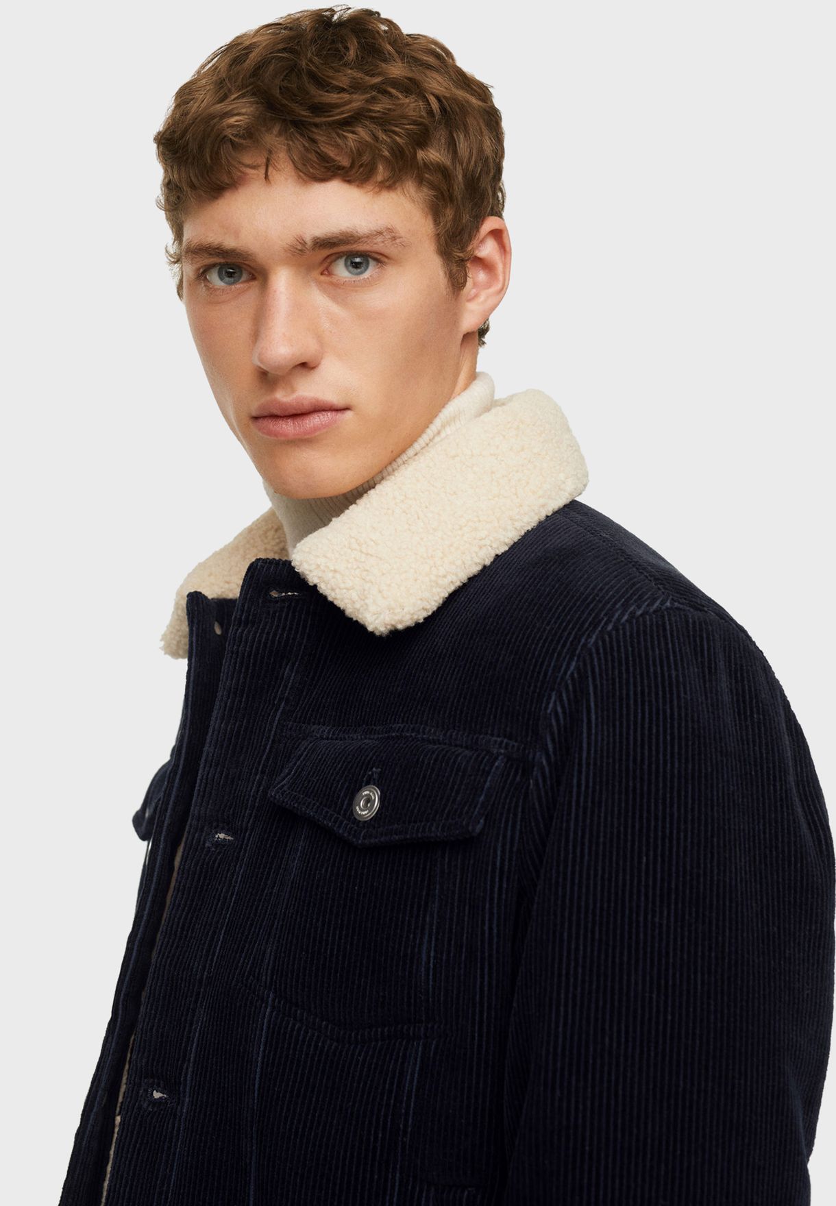 Buy Mango Man blue Corduroy Shearling Jacket for Men in Dubai, Abu Dhabi