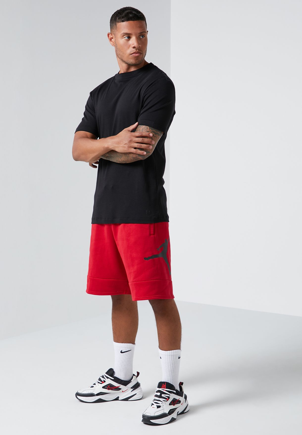 red nike fleece shorts