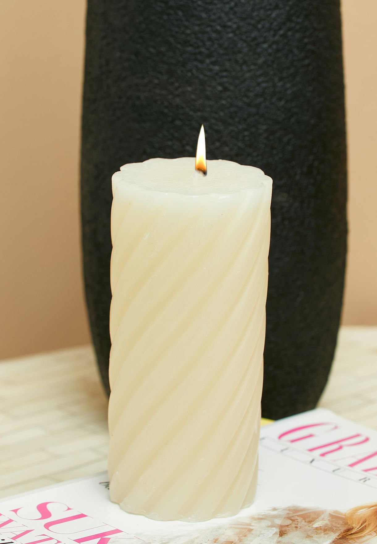 Ivory Large Pillar Swirl Candle