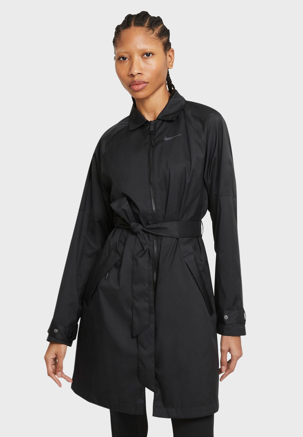 nike woven trench coat in black