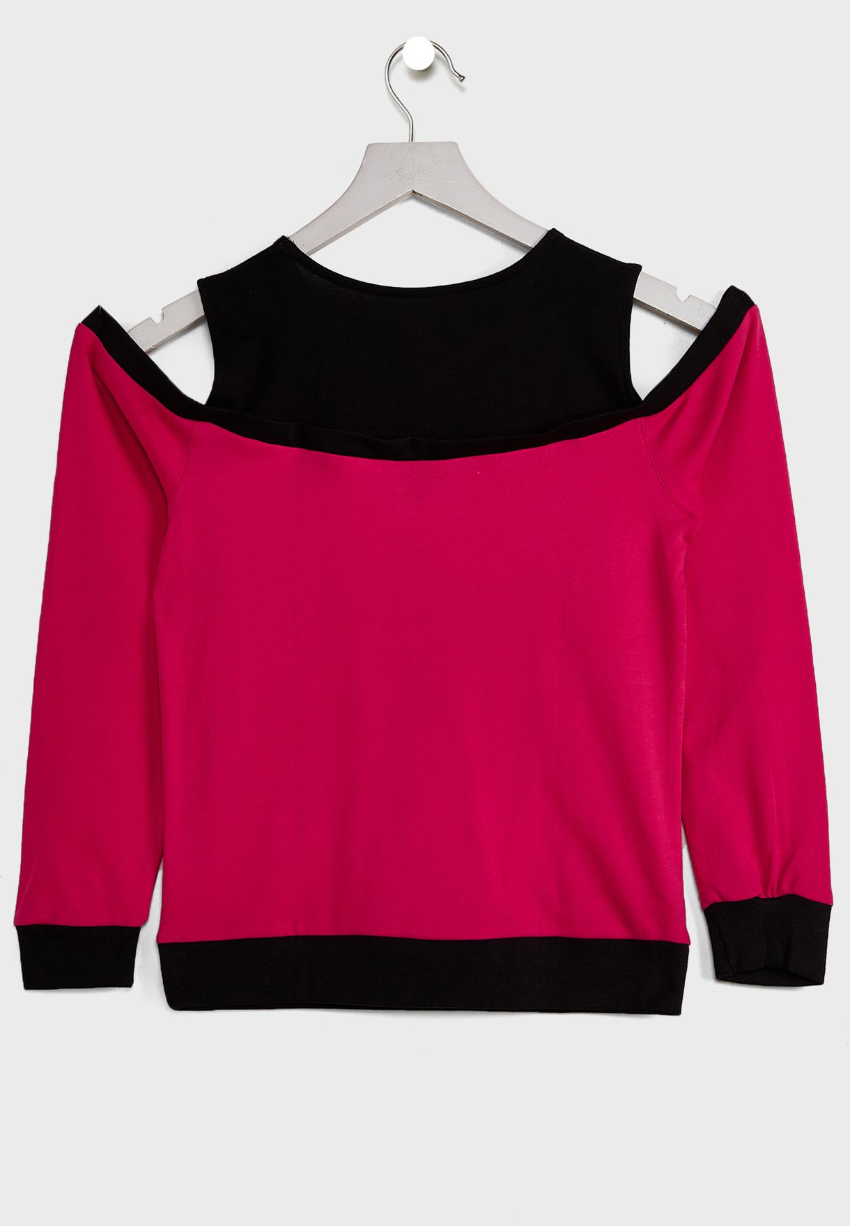 Printed Cold Shoulder Long Sleeve T-Shirt