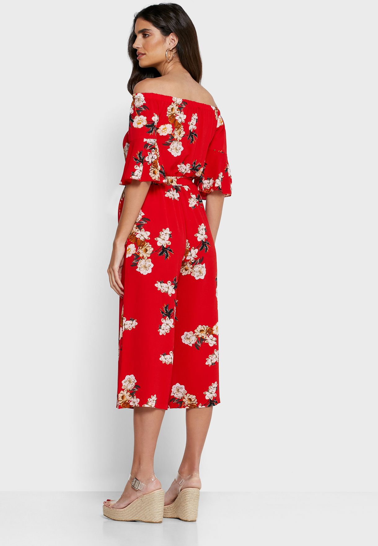 quiz red floral playsuit