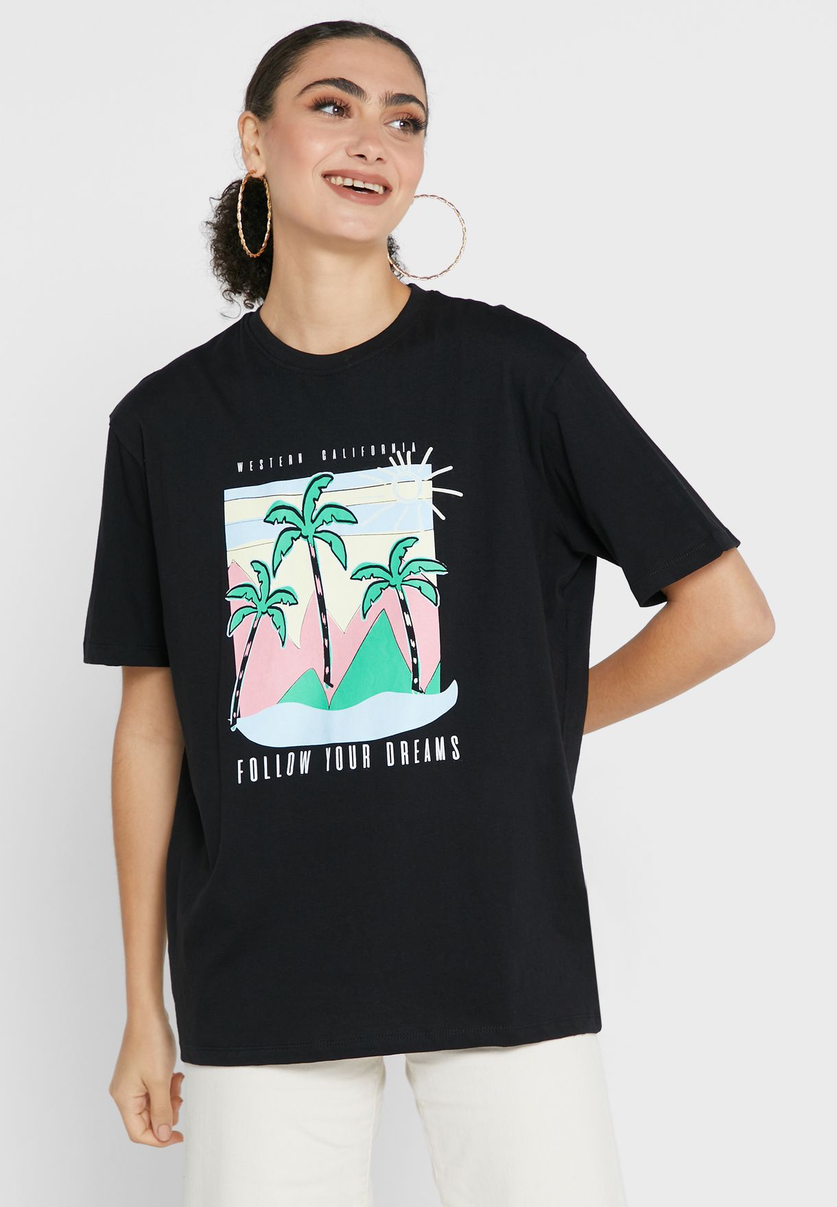 Buy Ginger black Graphic Oversized T-Shirt for Women in Dubai, Abu Dhabi
