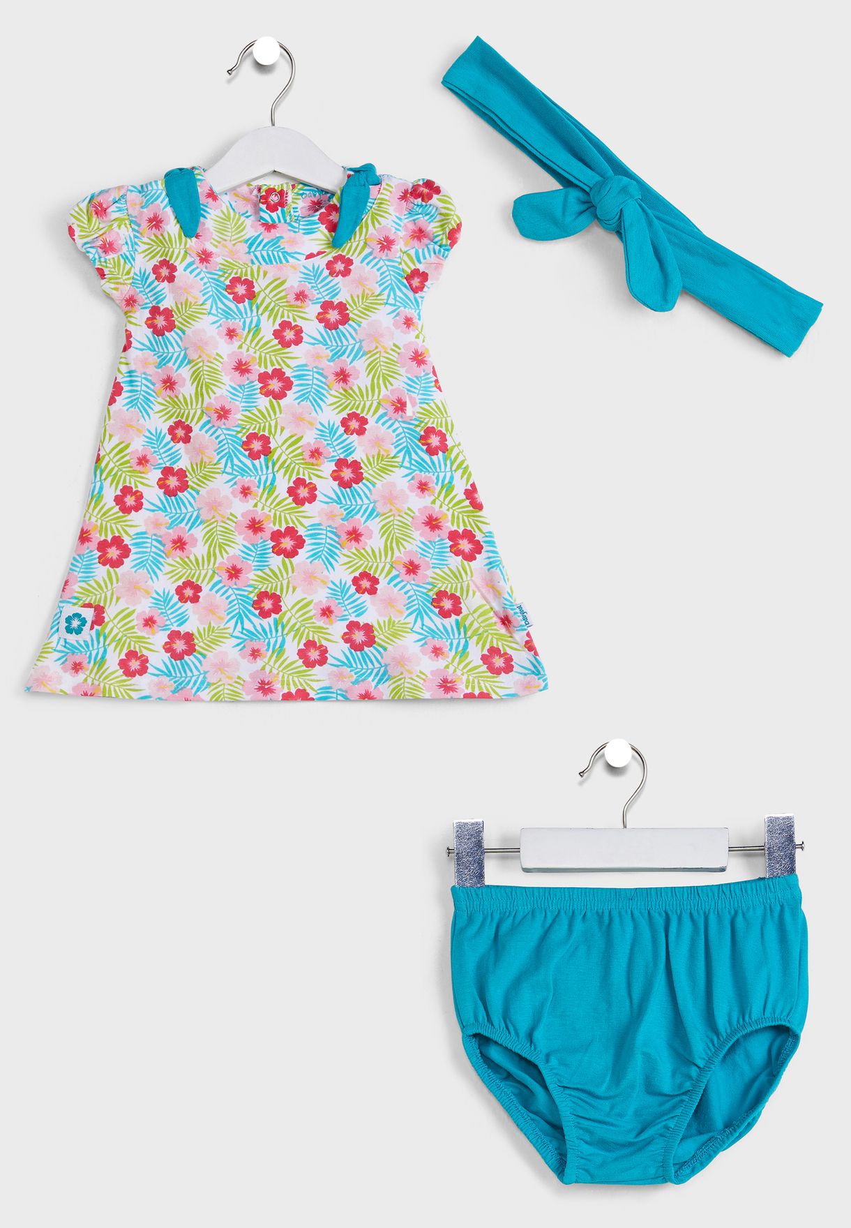 Infant Printed Dress And Headband & Knicker Set