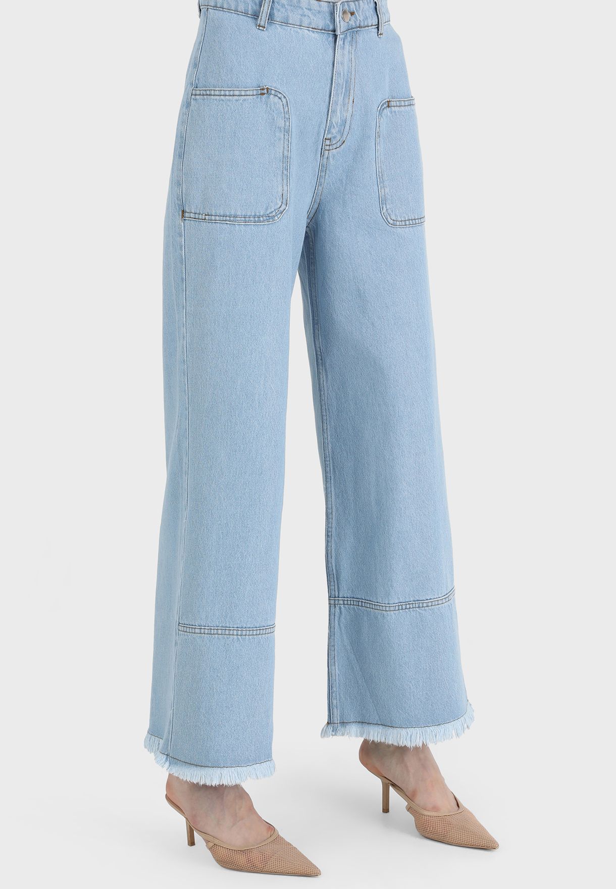 Pocket Detail Wide Leg Jeans
