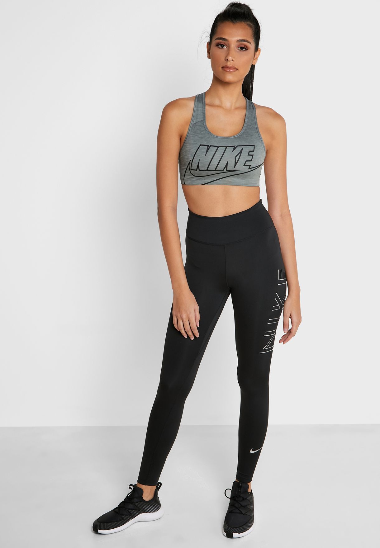 Buy Nike grey Futura Logo Bra for Women in MENA, Worldwide