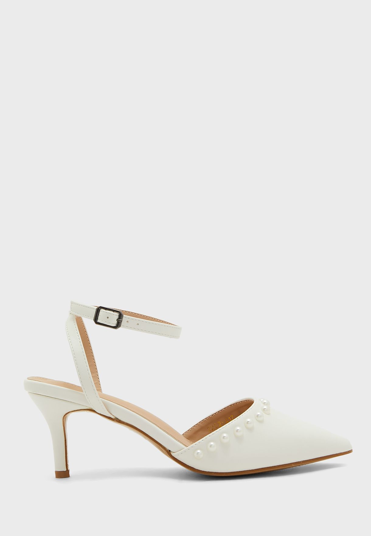 Buy Ella white Pearl Trim Pointed Ankle Strap Pump for Women in Dubai ...