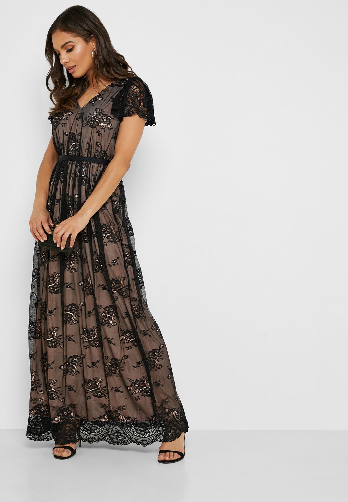 Buy Vila Black Lace Mesh Overlay Maxi Dress For Women In Mena Worldwide 7782