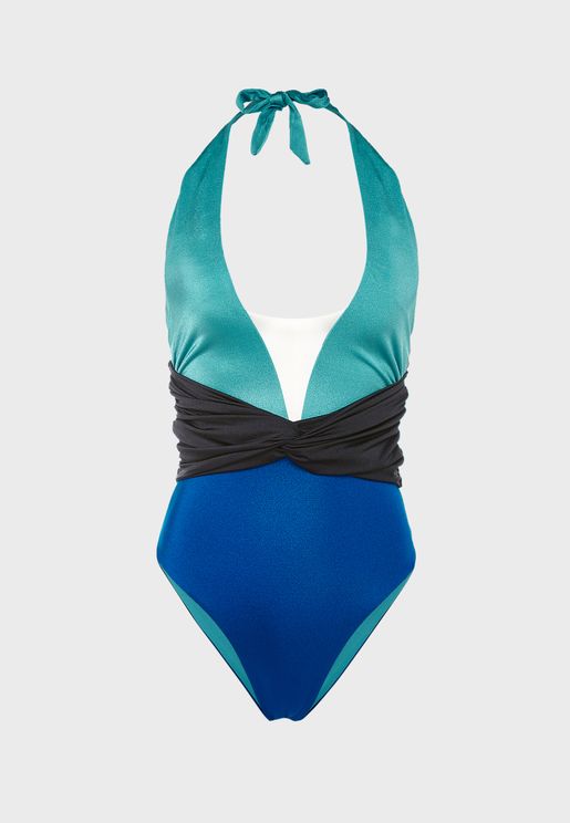 Colorblock Plunge Swimsuit