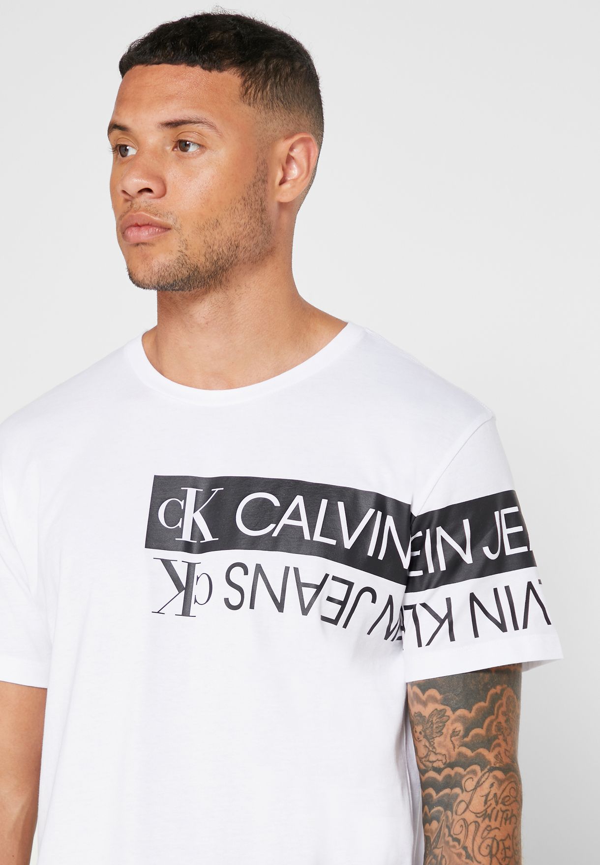 Buy Calvin Klein Jeans White Mirror Logo Crew Neck T Shirt For Men In Kuwait City Other Cities J30j317086