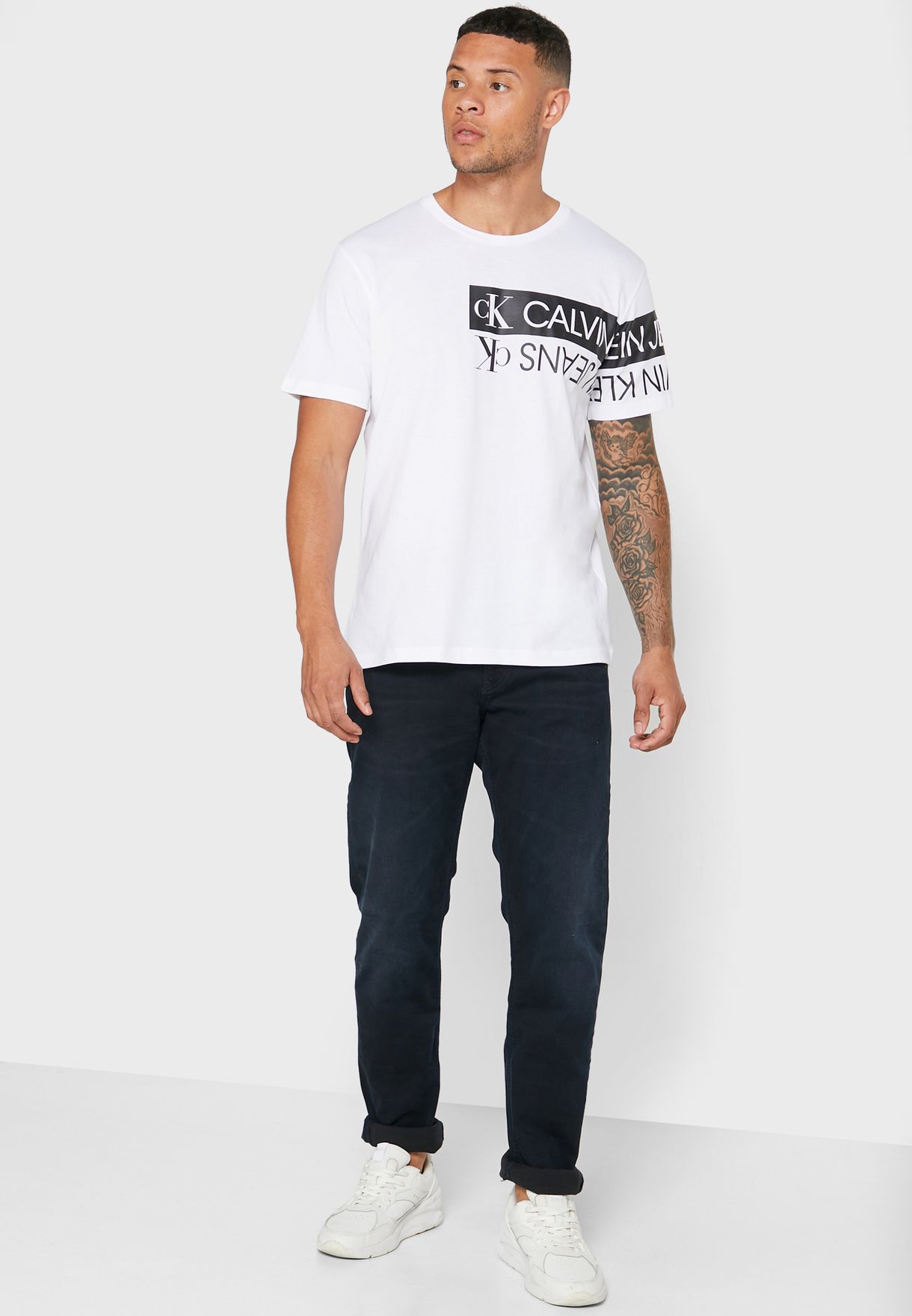 Buy Calvin Klein Jeans White Mirror Logo Crew Neck T Shirt For Men In Kuwait City Other Cities J30j317086