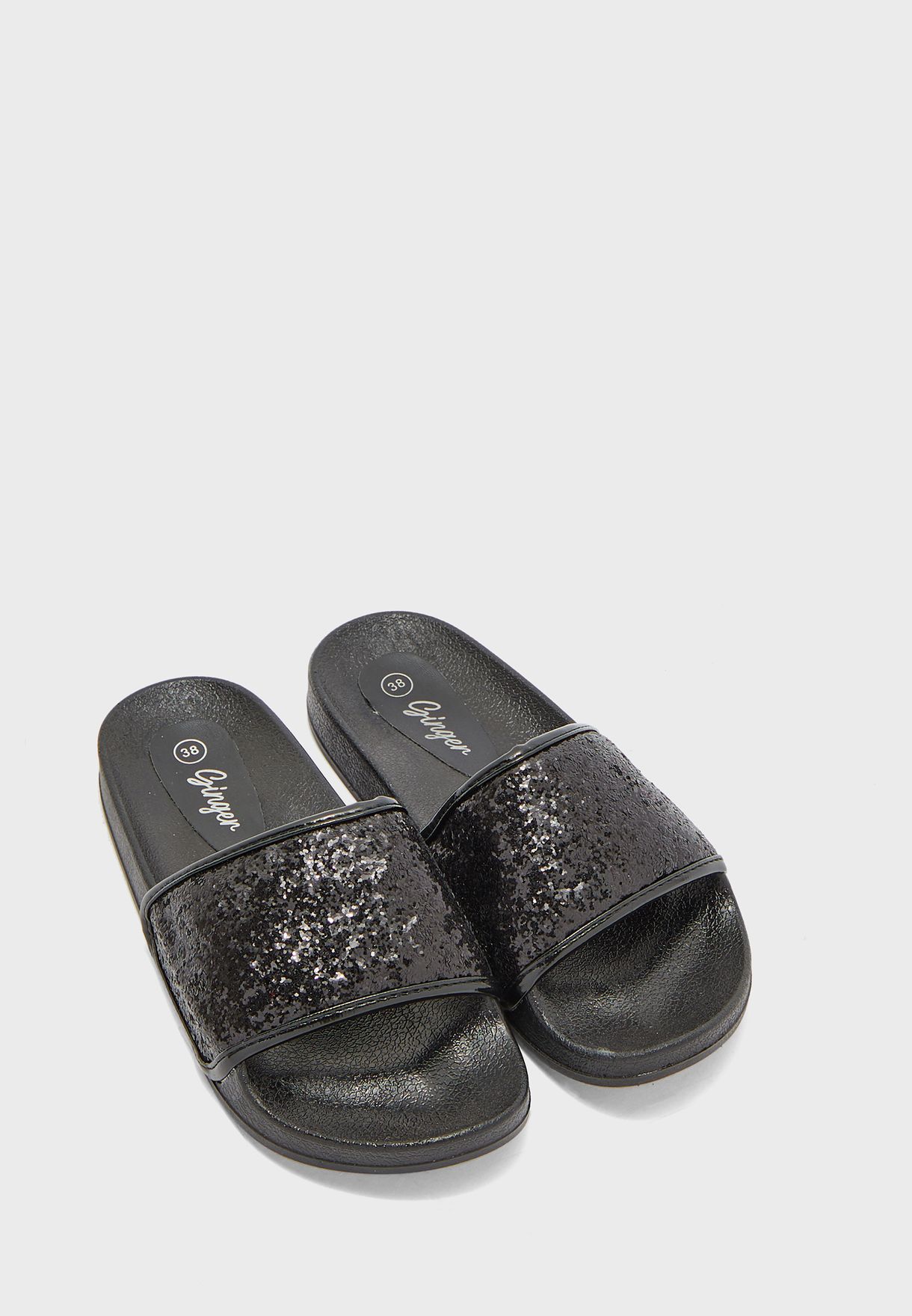 black glitter sliders