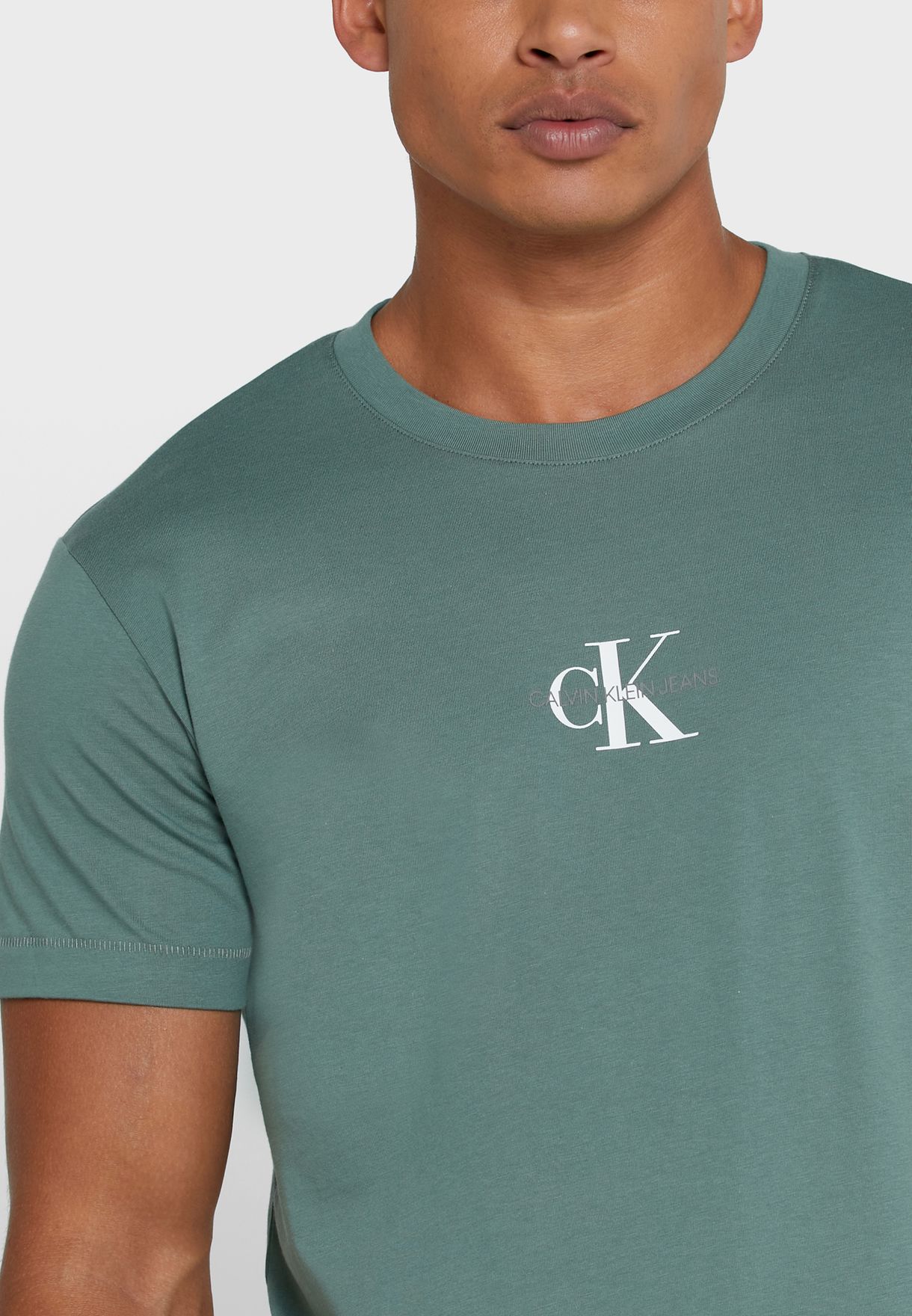 Buy Calvin Klein Jeans Green Chest Monogram Crew Neck T Shirt For Men In Manama Riffa