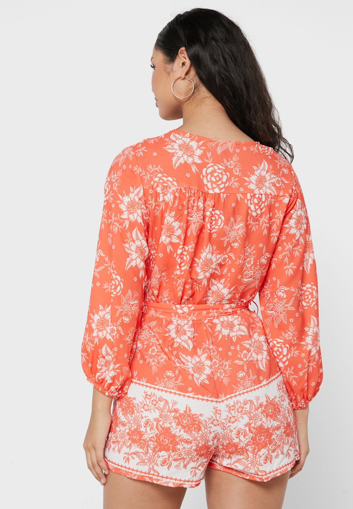 Tie Detail Printed Playsuit