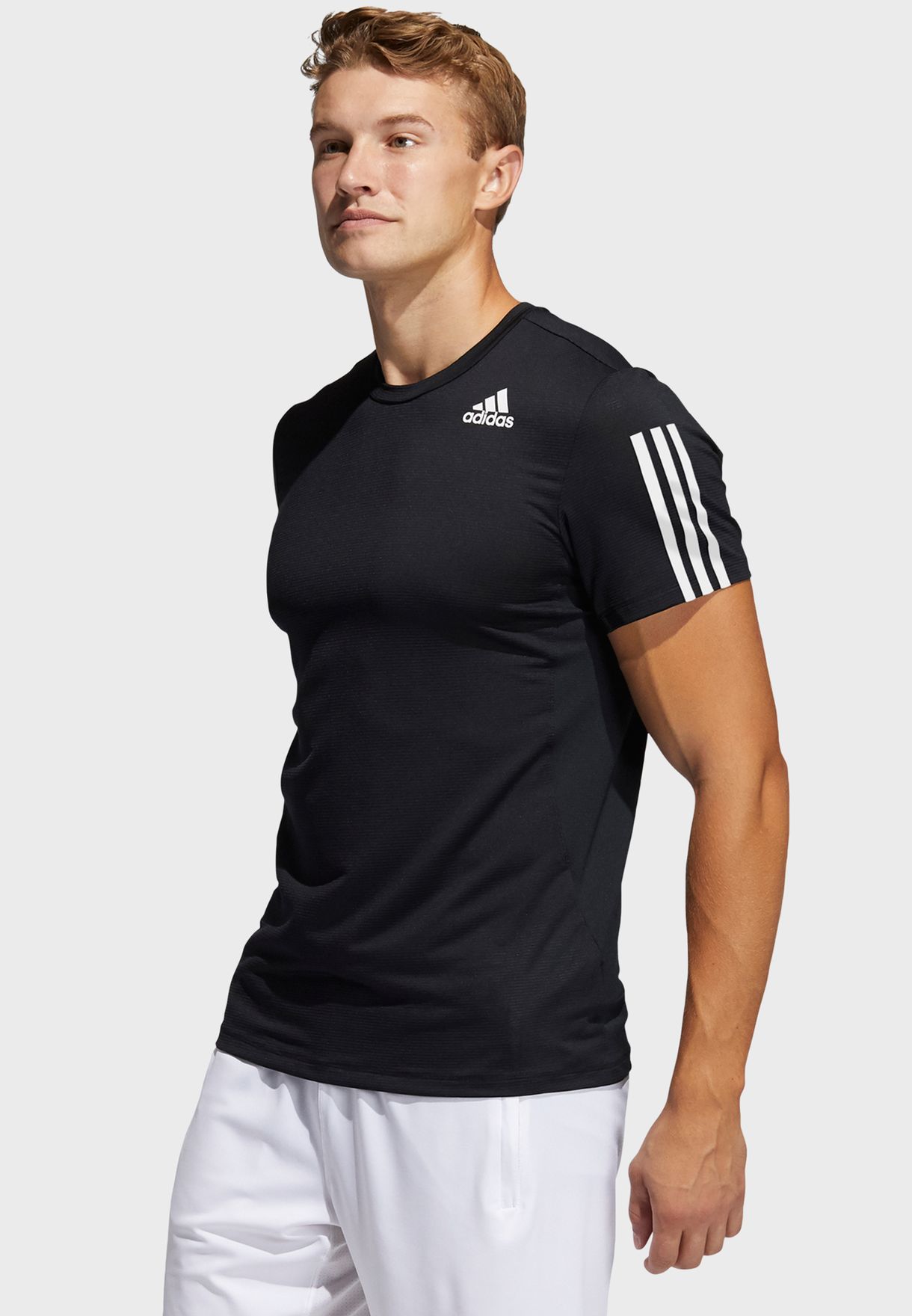 Buy adidas black 3 Stripe Aero Ready Primeblue T-Shirt for Men in ...