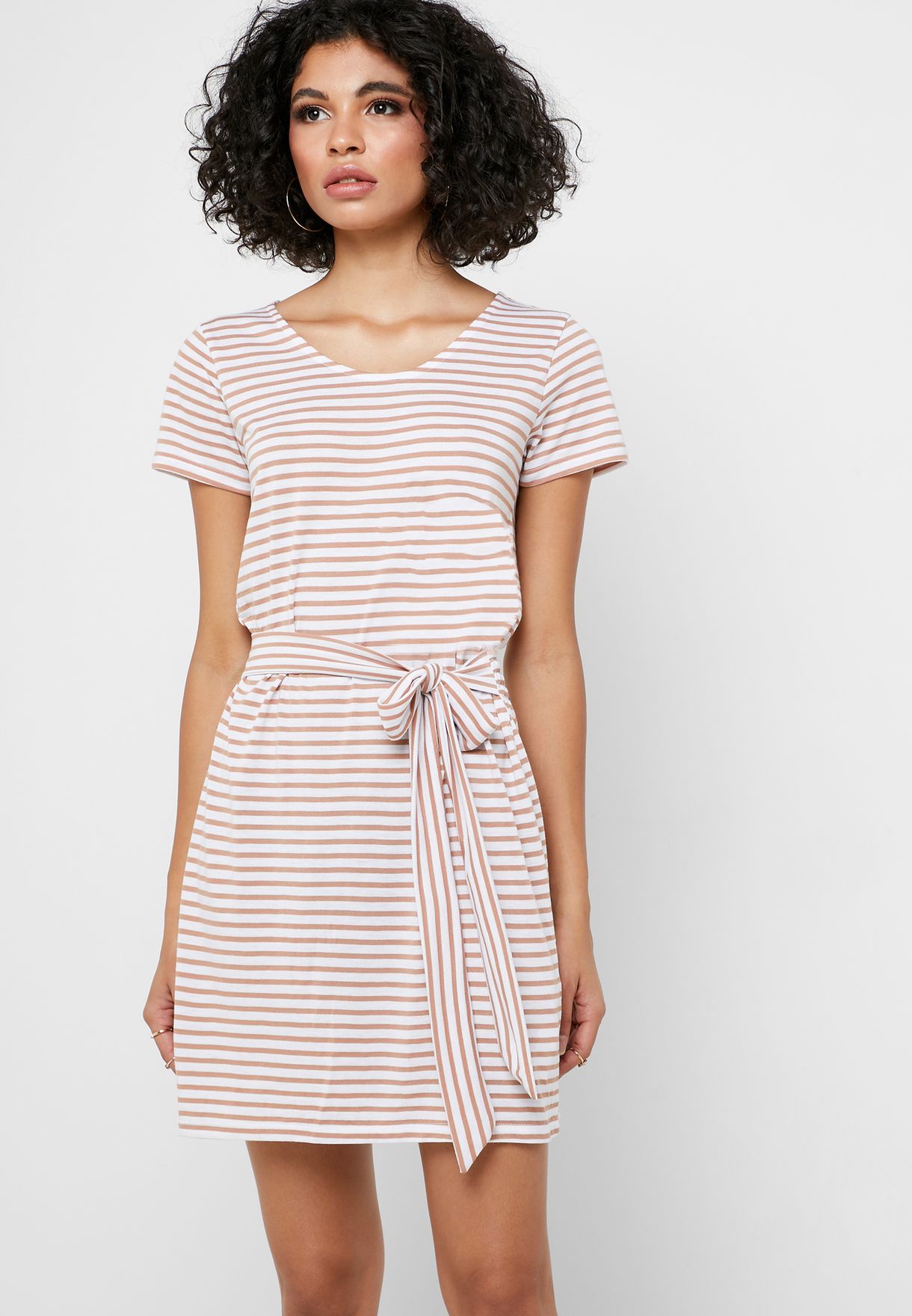 striped tie waist dress