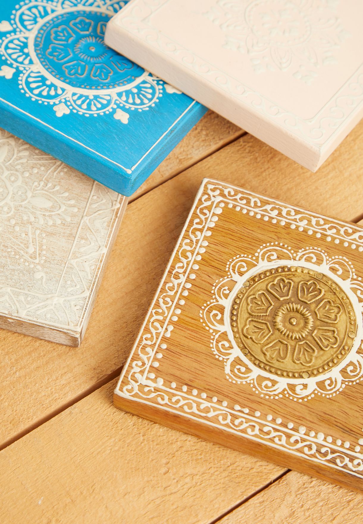 Set Of 4 Square Painted Wooden Coasters