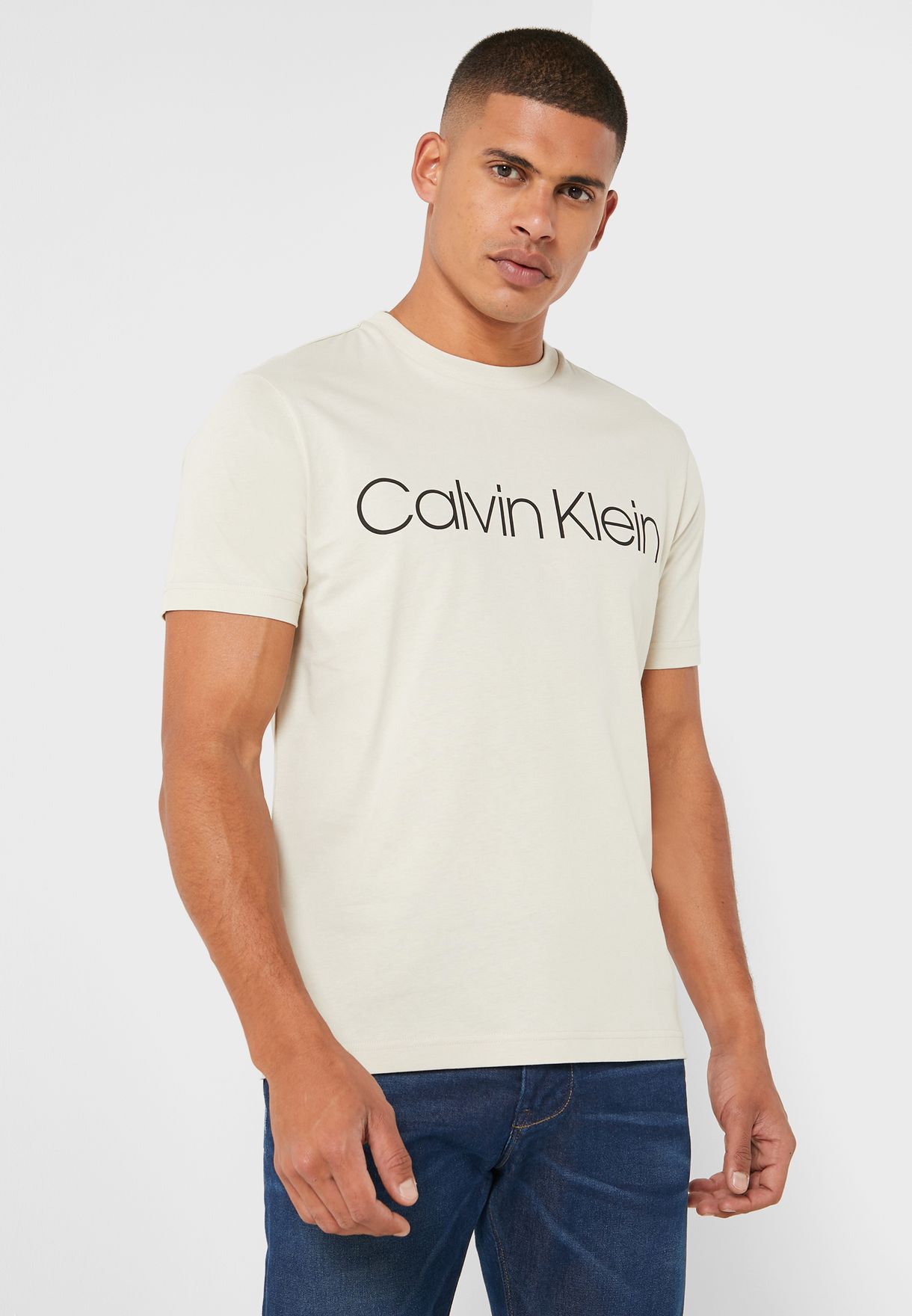 Buy Calvin Klein beige Logo T-Shirt for Men in MENA, Worldwide