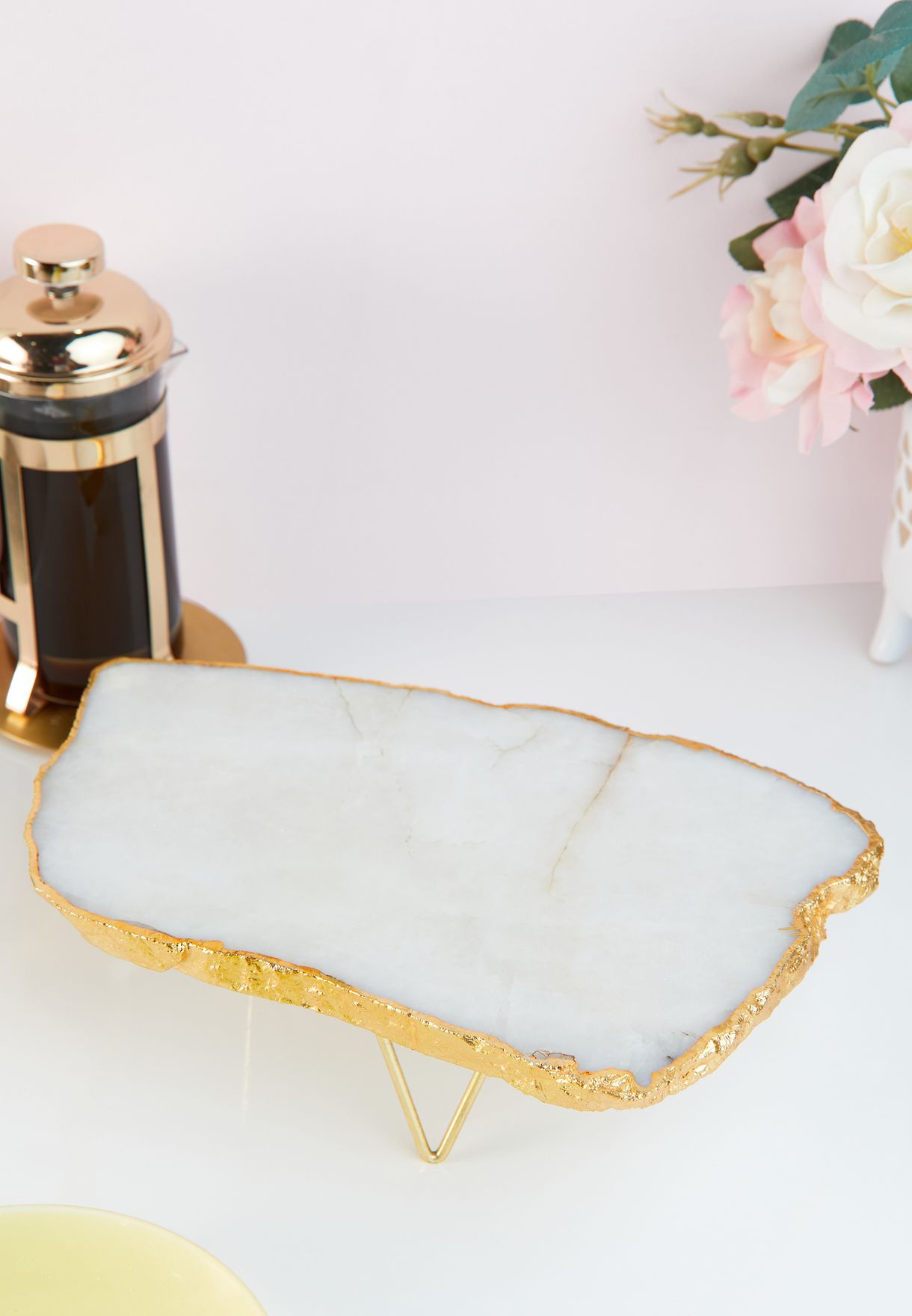 White Quartz Cake Stand With Gold Detailing