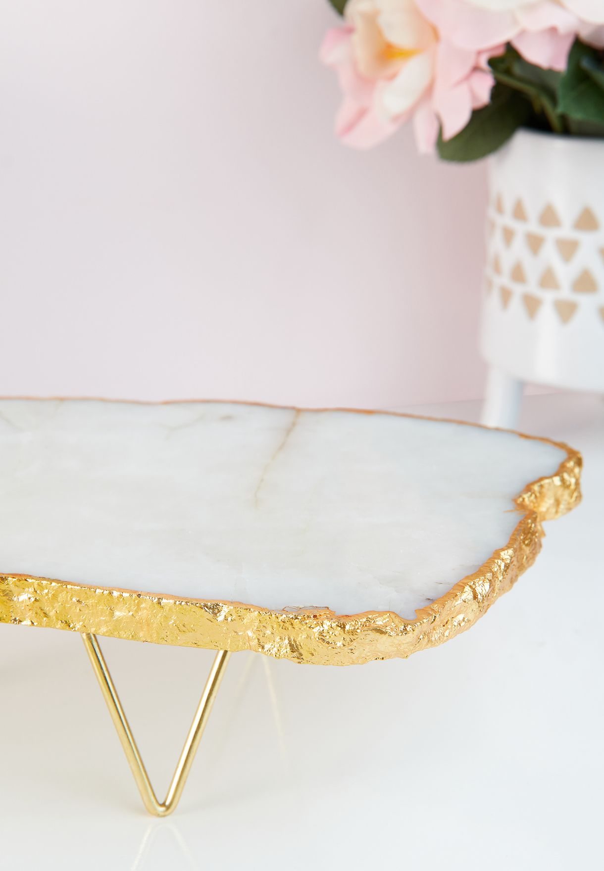 White Quartz Cake Stand With Gold Detailing