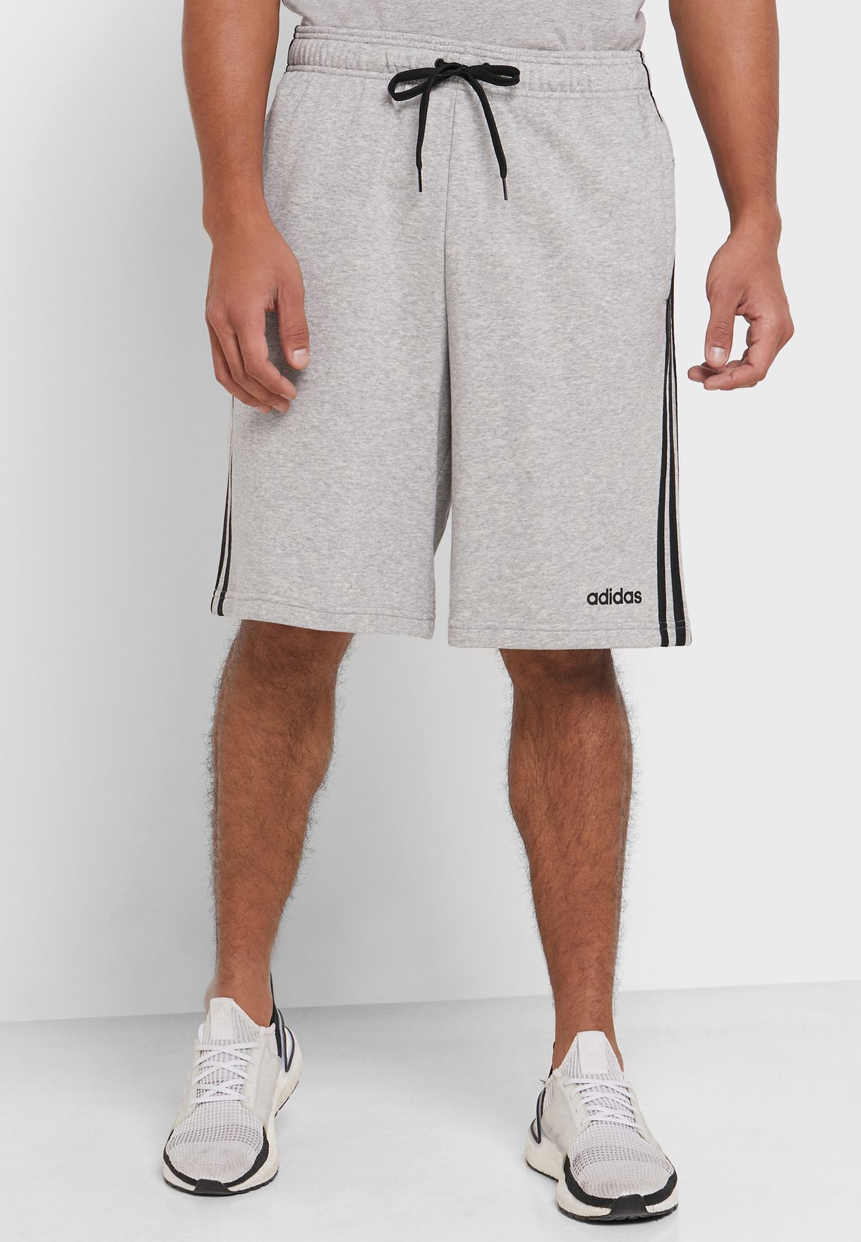 adidas grey Essential 3 Stripe Shorts 