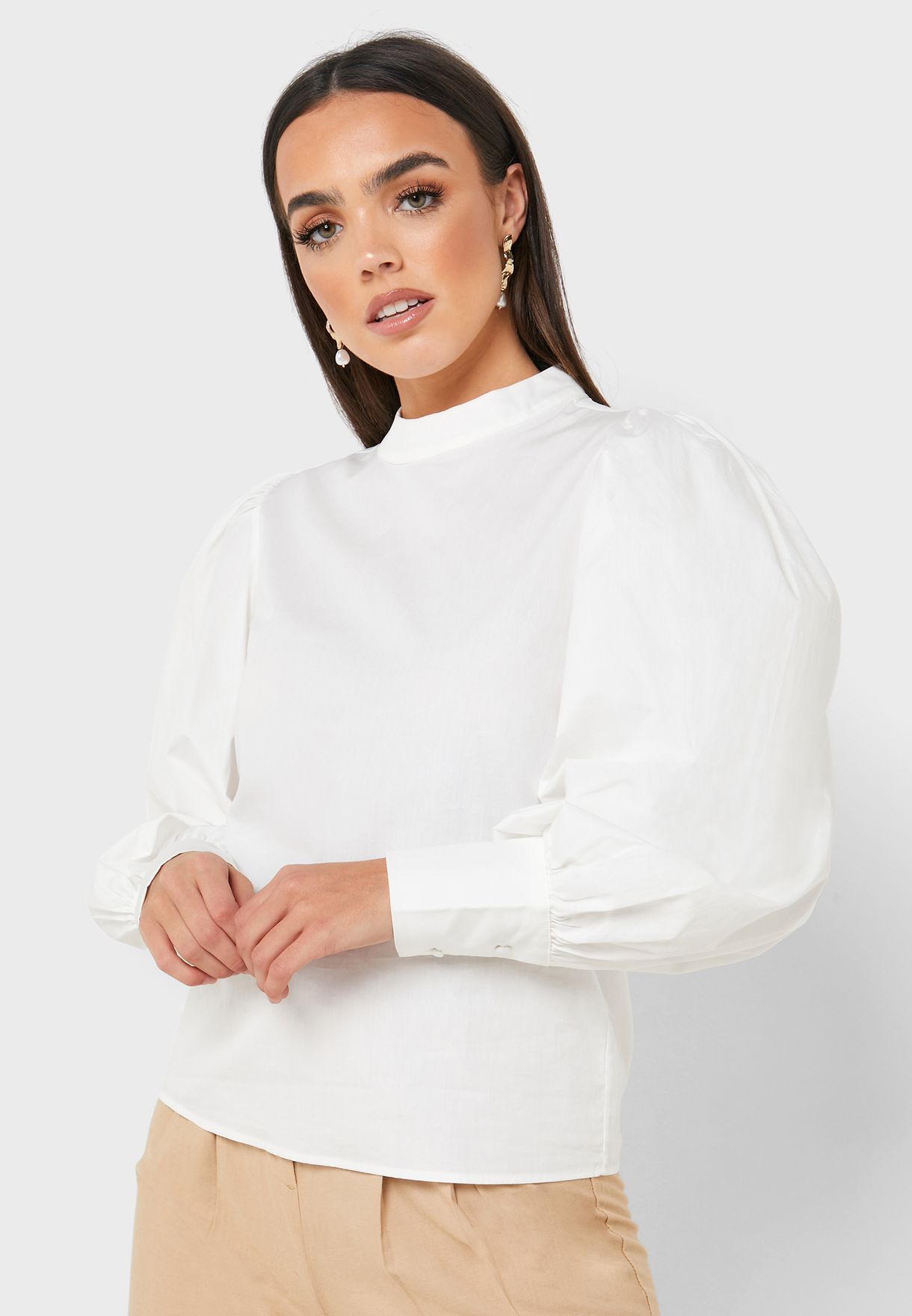 Buy Object white High Neck Balloon Sleeve Top for Women in Manama, Riffa